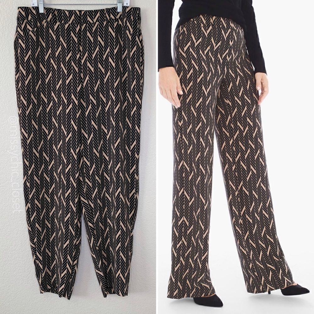 Chico’s Size Large Elevated Miter-Print Wide Leg Casual Pants